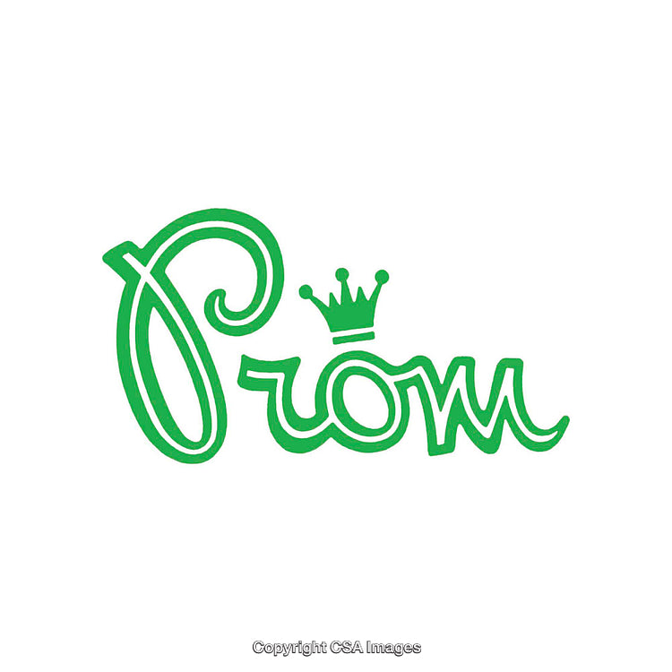 Elegant Green Prom Script Design With Crown Icon Symbolizing Celebration