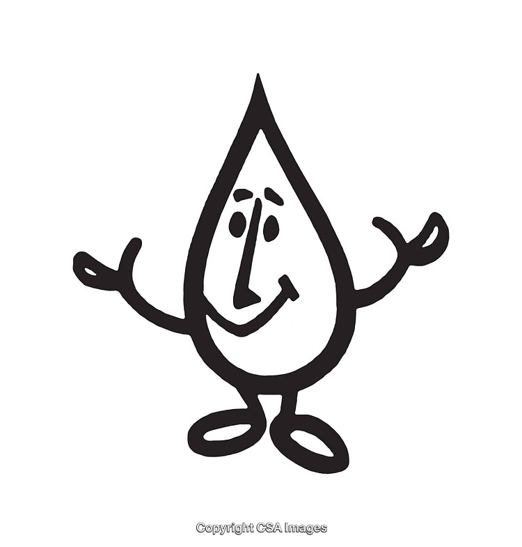 Friendly Cartoon Water Droplet Character in Black and White Line Art
