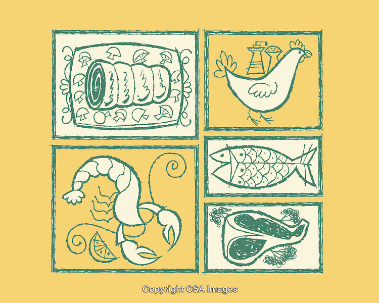 Colorful Line Art Illustrations of Various Types of Food