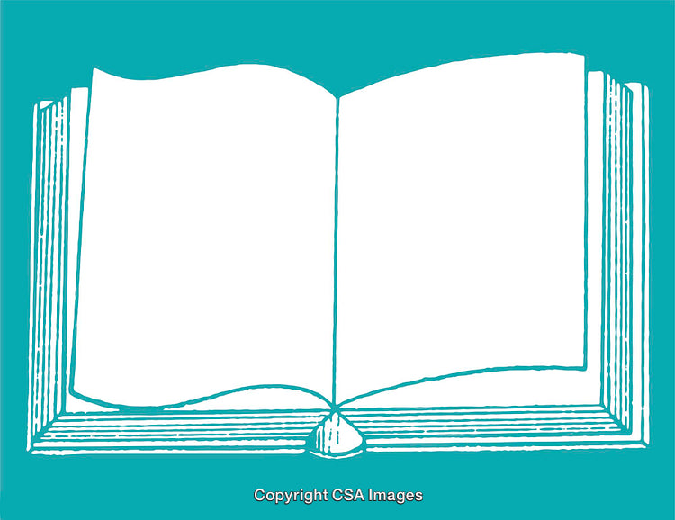 Open Blank Book Line Art Illustration on Turquoise Background