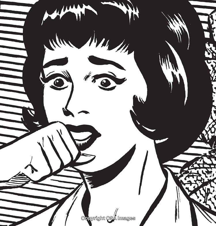Retro Comic Style Illustration of a Woman in Shock and Fearful Expression