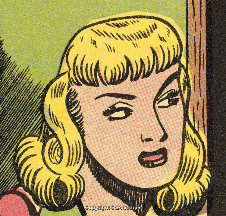 Vintage Comic Style Illustration of Woman Looking Sideways with Concern