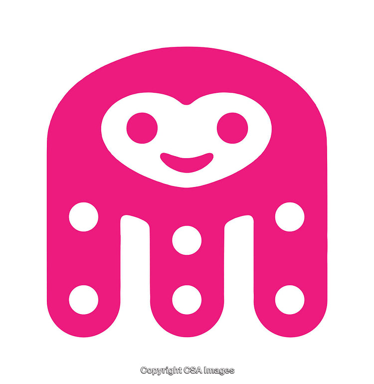 Playful Pink Smiling Character Icon with Dots and Abstract Shape