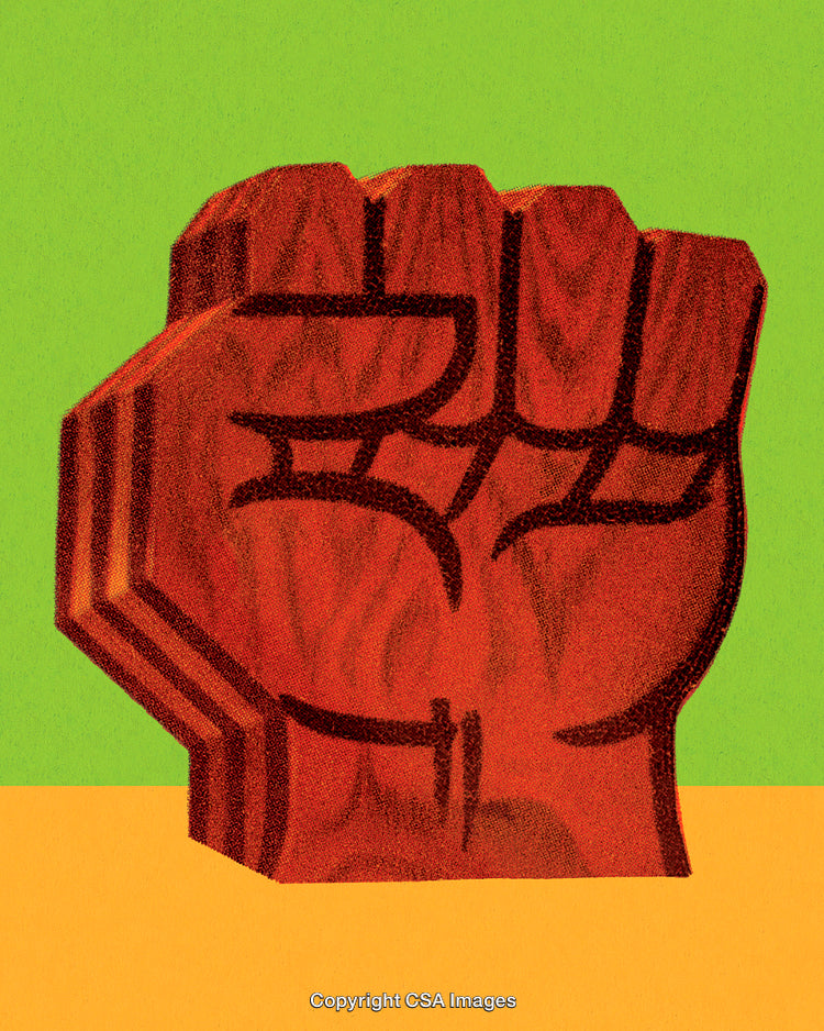Abstract Illustration of a Wooden Fist with Green and Yellow Background
