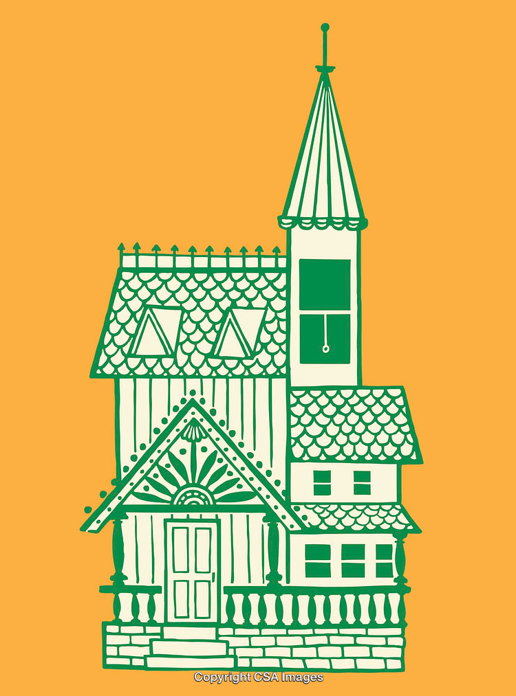 Charming Architectural Line Art of a House Against Yellow Background