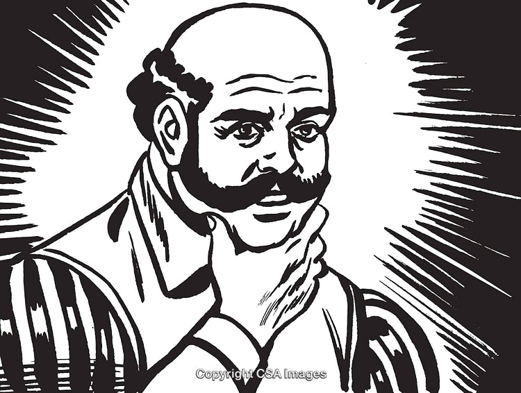 Vintage Illustration of a Thoughtful Man in Retro Black and White Drawing