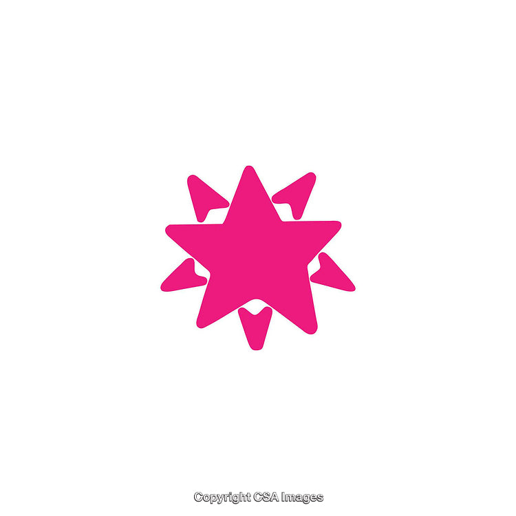 Pink Star Symbol Surrounded by Arrow Shapes on White Background