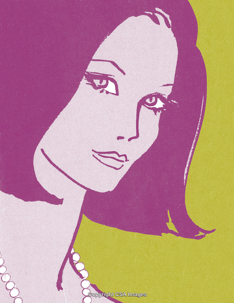 Retro Halftone Portrait of a Stylish Woman with Jewel Necklace