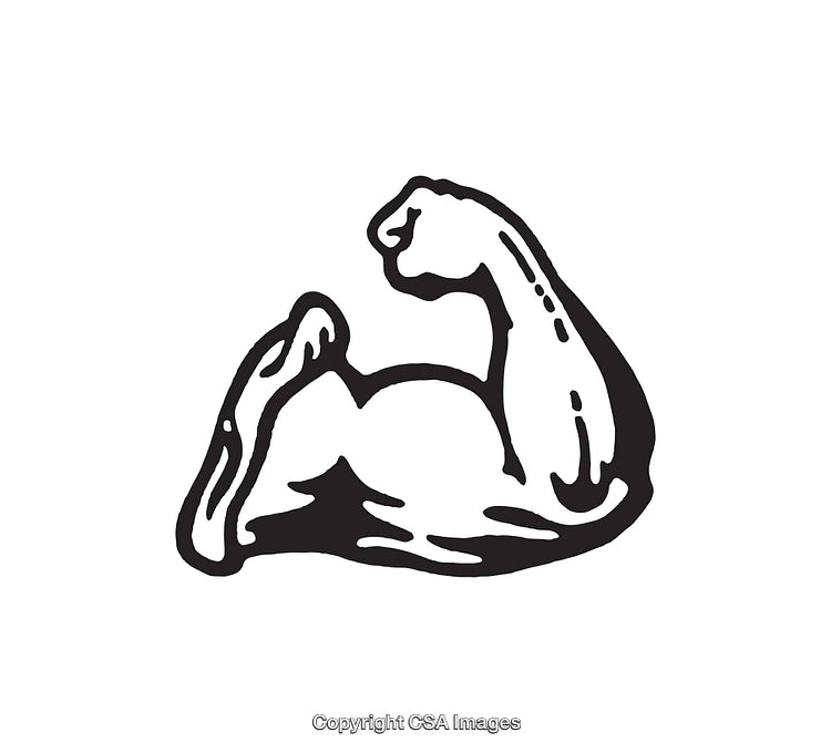 Muscular Arm Flexing Line Art Illustration in Black and White