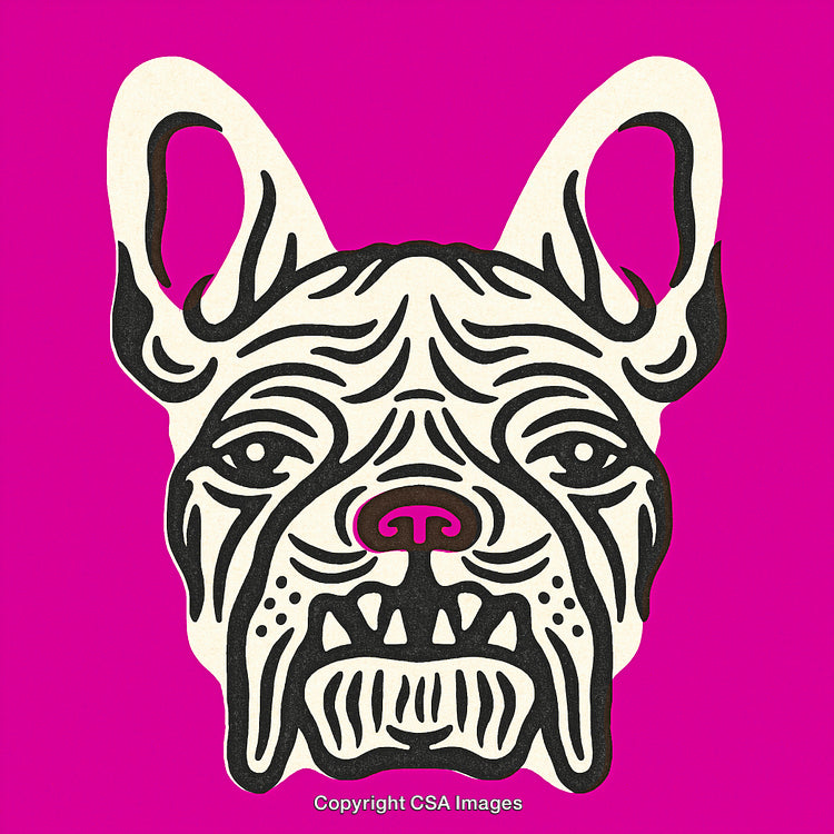 Abstract Illustration of a Bulldog Face on a Bright Pink Background