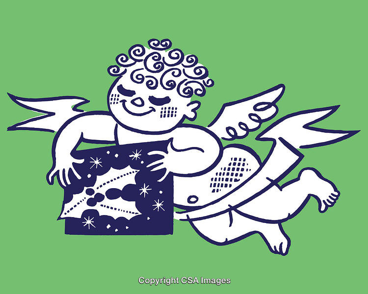 Charming Angel Carrying a Festive Present in Illustrated Style