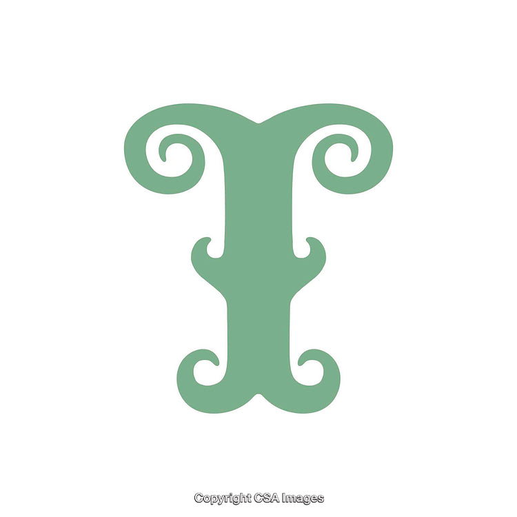 Ornate Green Letter T with Elegant Swirls on White Background