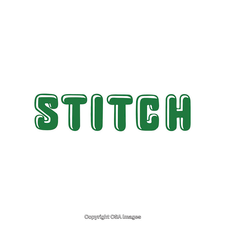 Green Stitch Word Art in a Playful Font on White Background