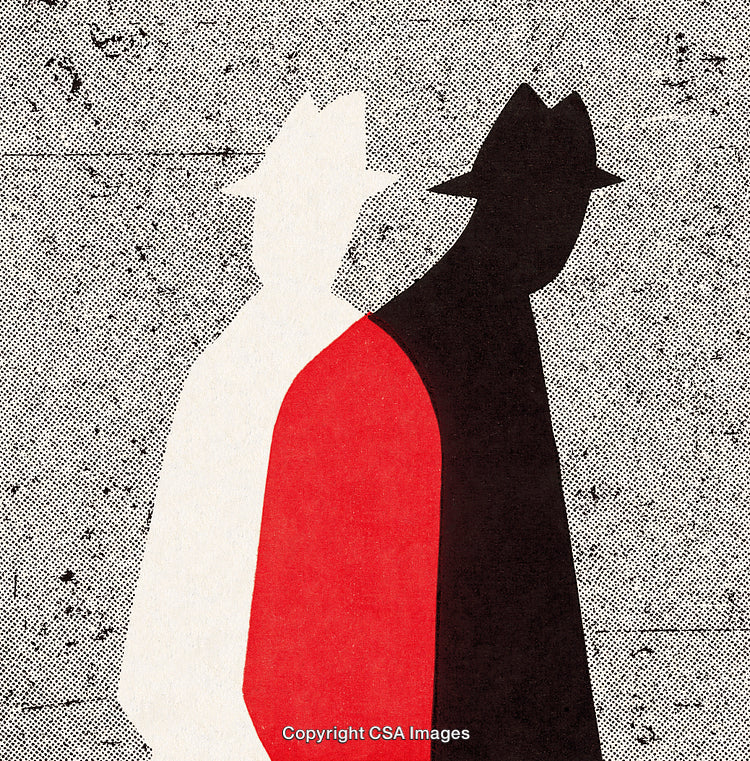 Abstract Art Illustration of Figures in Hat and Contrasting Visual Style