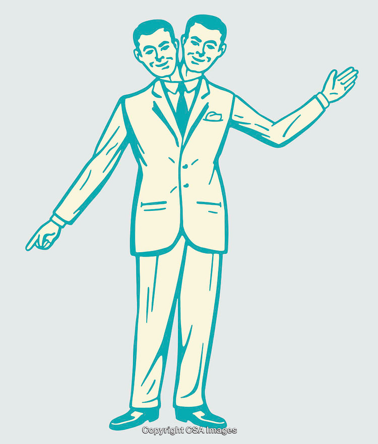 Two-Headed Businessman in Retro Color Illustration Style