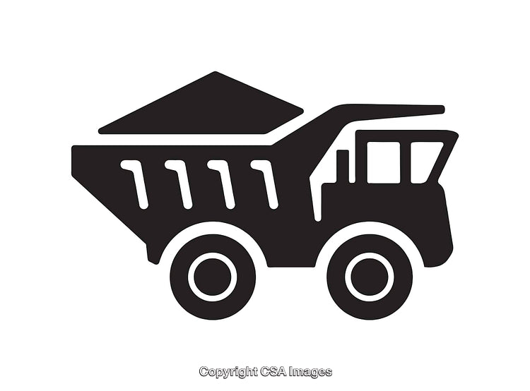 Black and White Icon of a Dump Truck with Cargo