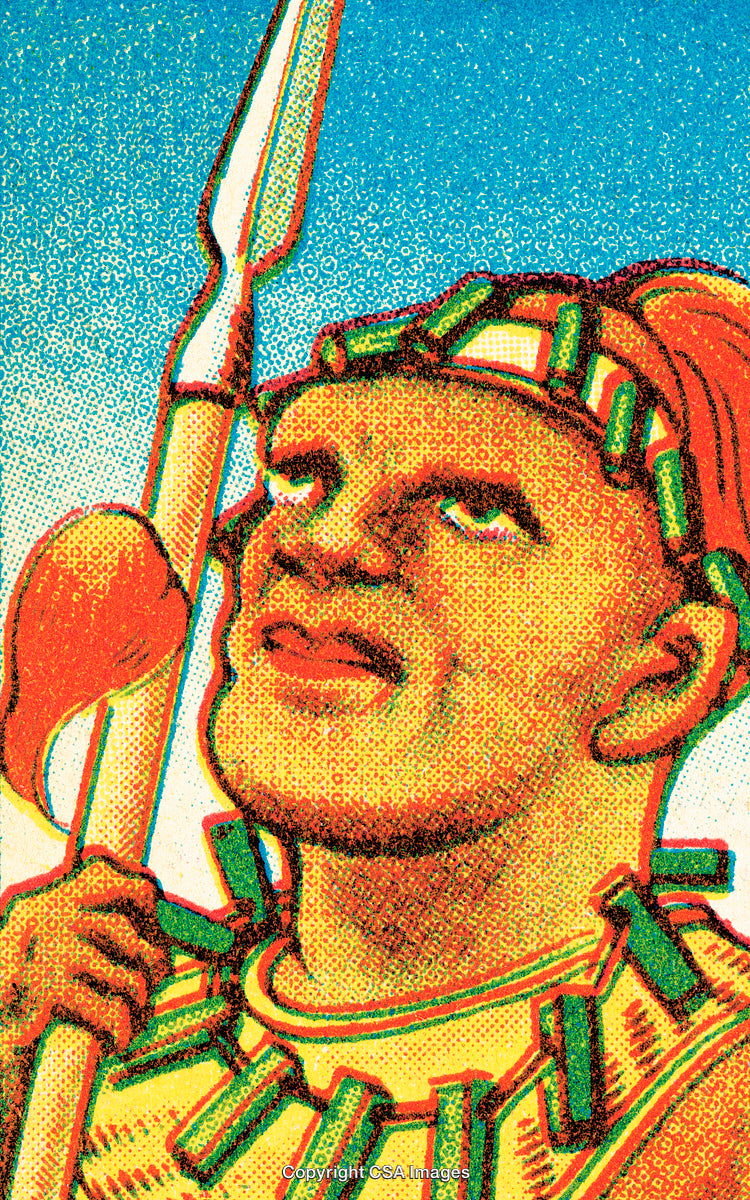 Vibrant Color Illustration of a Warrior Holding a Spear