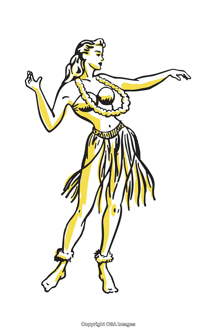 Illustration of Traditional Hula Dancer in Vibrant Yellow and Black Art