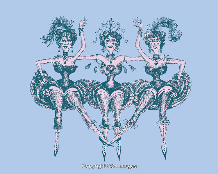 Elegant Vintage Dancer Illustration Featuring Trio in Retro Style Attire