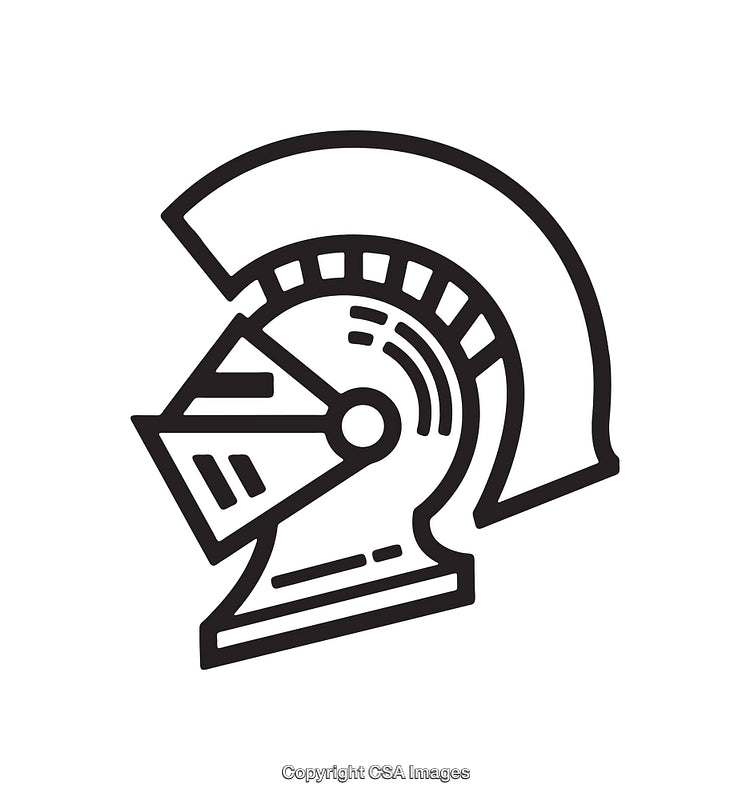 Black and White Line Art Illustration of a Roman Helmet