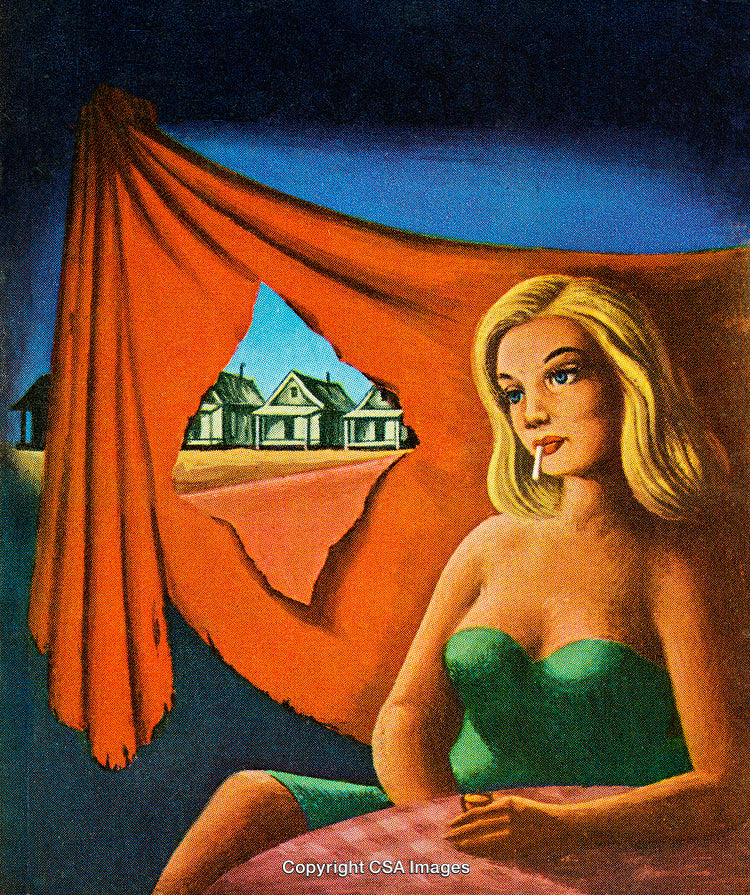 Thoughtful Woman Sitting with a Unique Landscape View Outside the Window