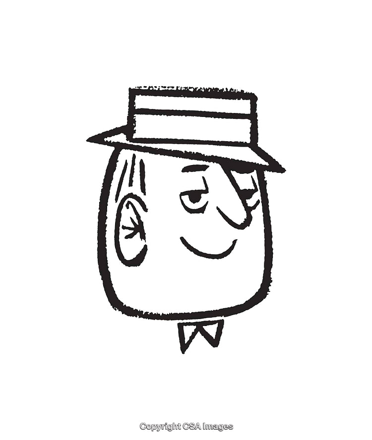 Retro Black and White Line Art of a Person Wearing a Hat