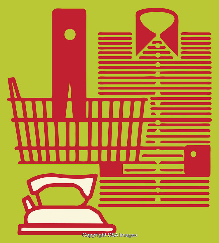 Colorful Line Art Illustration of Items Related to Laundry and Shopping
