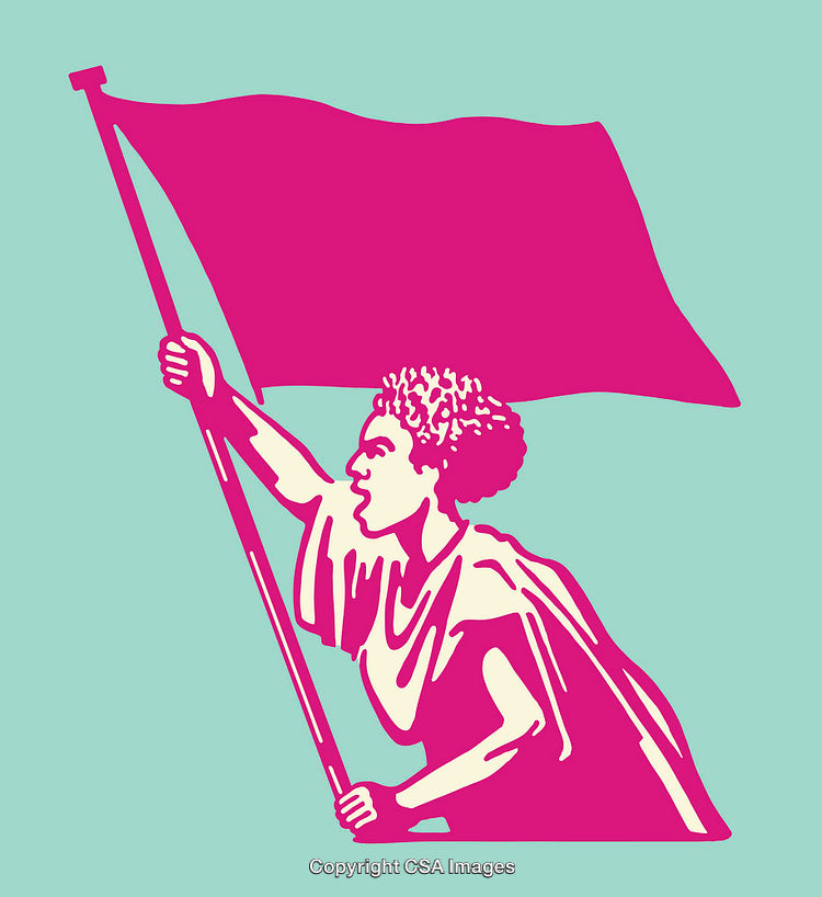 Graphic Illustration of Figure Holding a Flag in Vibrant Colors