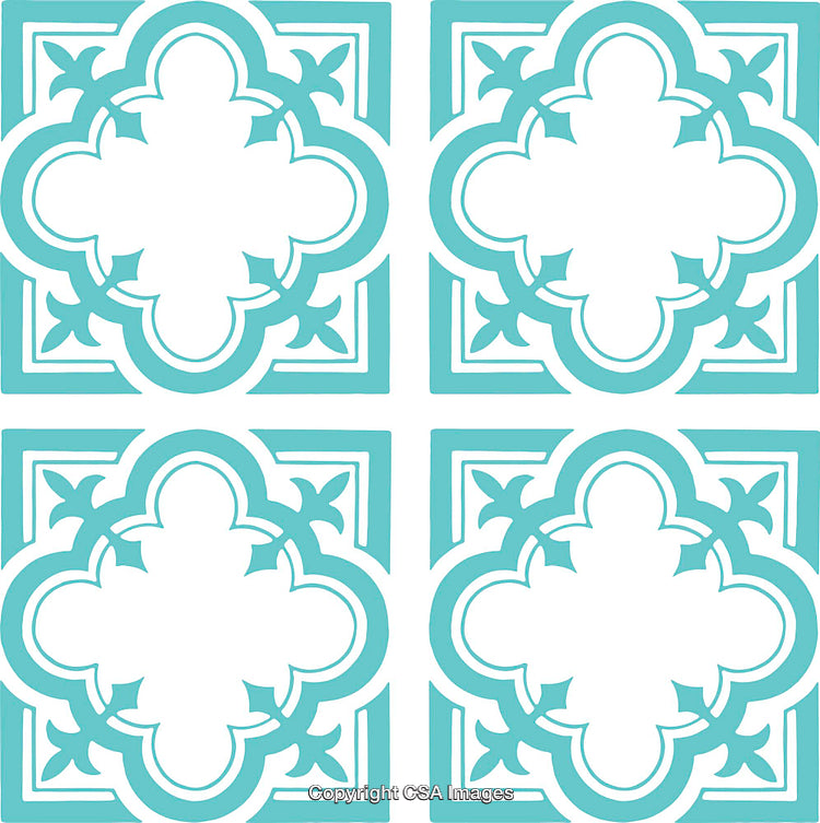 Blue Ornamental Tile Pattern with Decorative Symmetrical Motifs