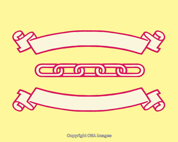 Color Line Art Illustration of Ribbons and Chain Symbols on Yellow Background
