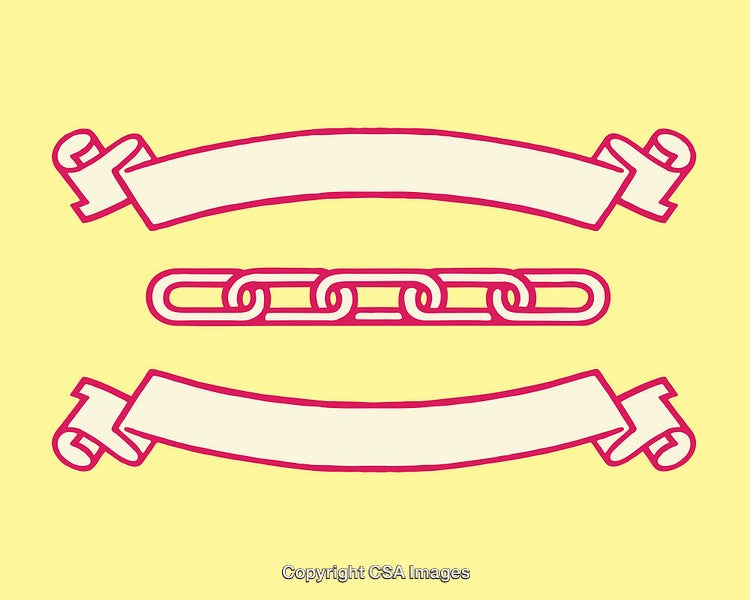 Color Line Art Illustration of Ribbons and Chain Symbols on Yellow Background