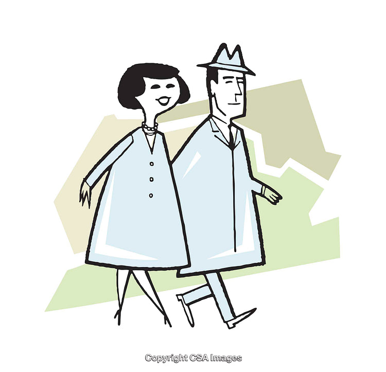 Vintage Style Illustration of a Smiling Couple Walking Together