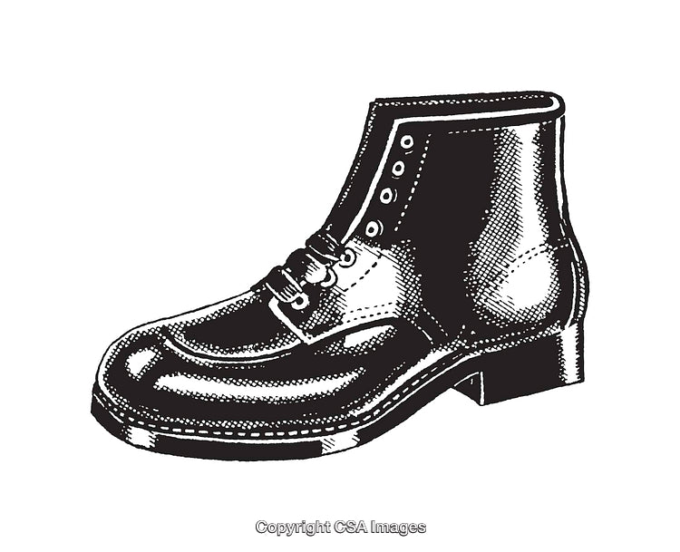 Black and White Line Art Illustration of a Classic Leather Boot