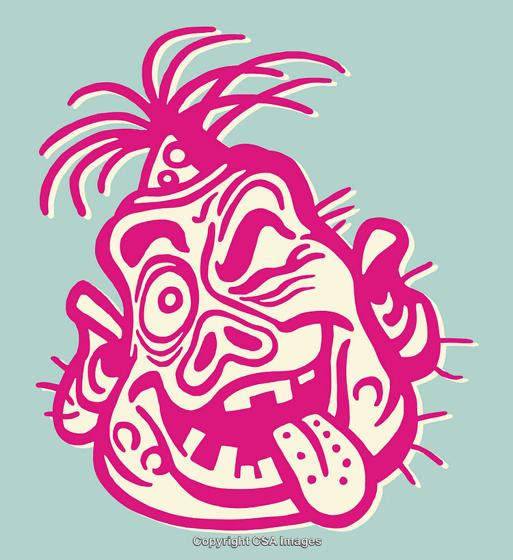 Colorful Abstract Line Art Illustration of a Humorous Cartoon Face