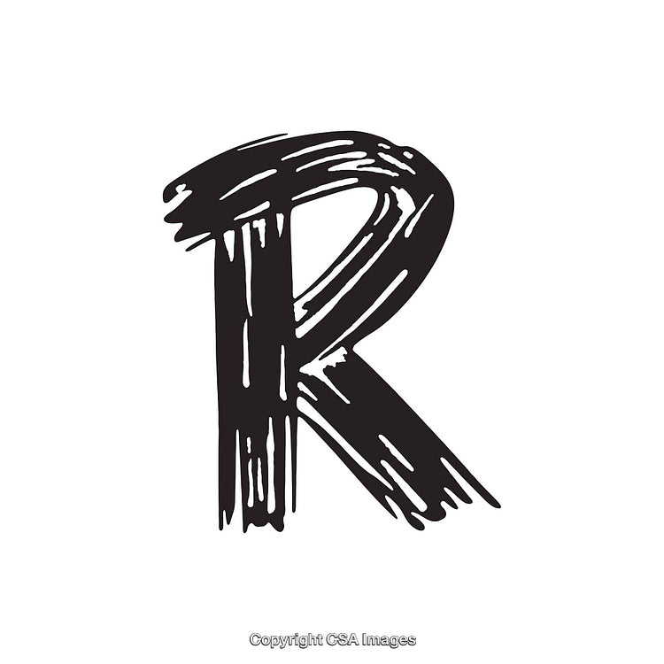 Hand-Drawn Black Brushstroke Letter R on White Background