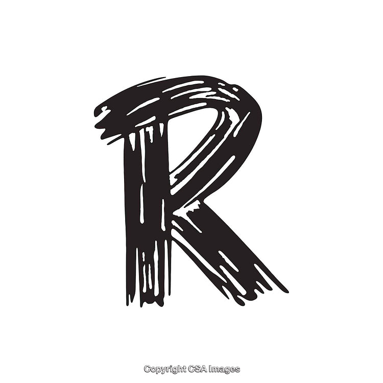 Hand-Drawn Black Brushstroke Letter R on White Background