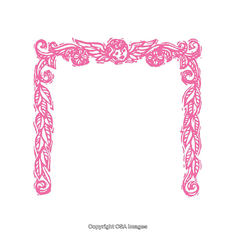 Elegant Pink Ornamental Frame With Decorative Leaves and Angel Motifs