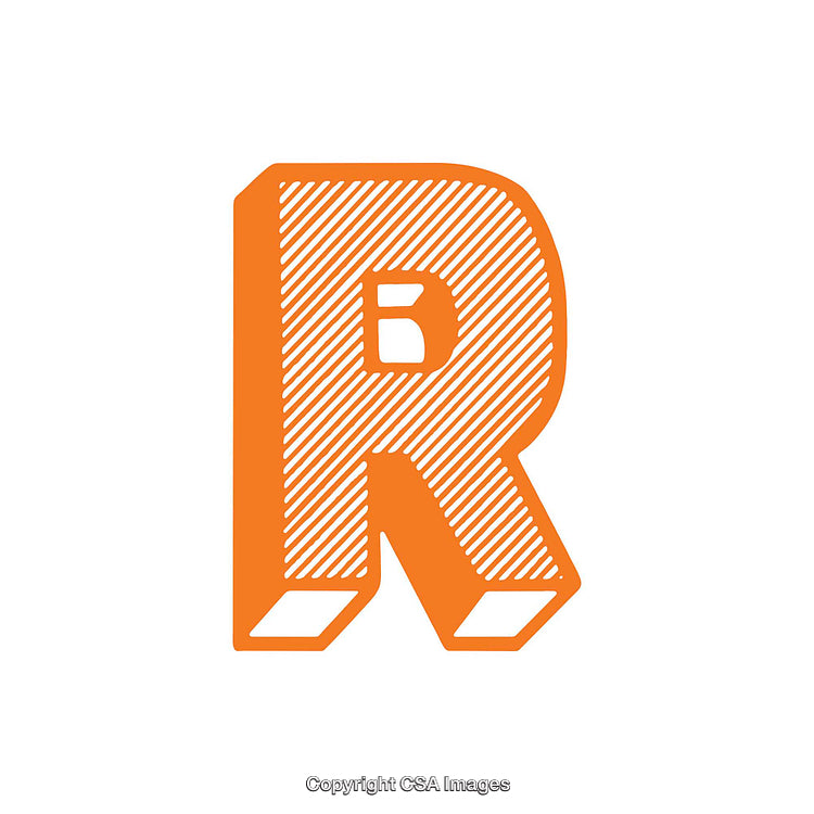 Bold Orange Letter R With Slanted Line Design on White Background