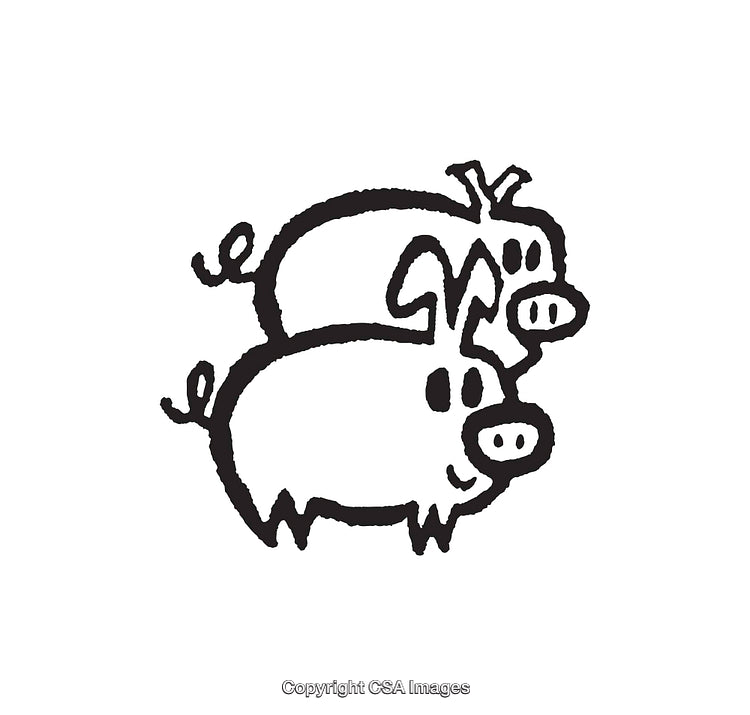 Quirky Line Art Of Two Cartoon Pigs With Playful Expressions
