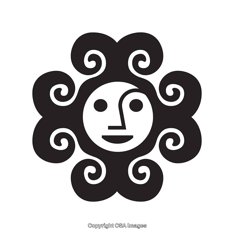 Stylized Black and White Icon of Abstract Sun Face