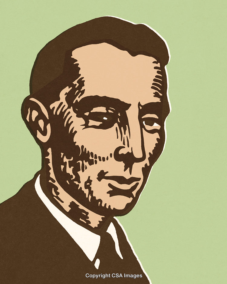 Artistic Illustration of a Man in a Vintage Style Portrait on Green Background