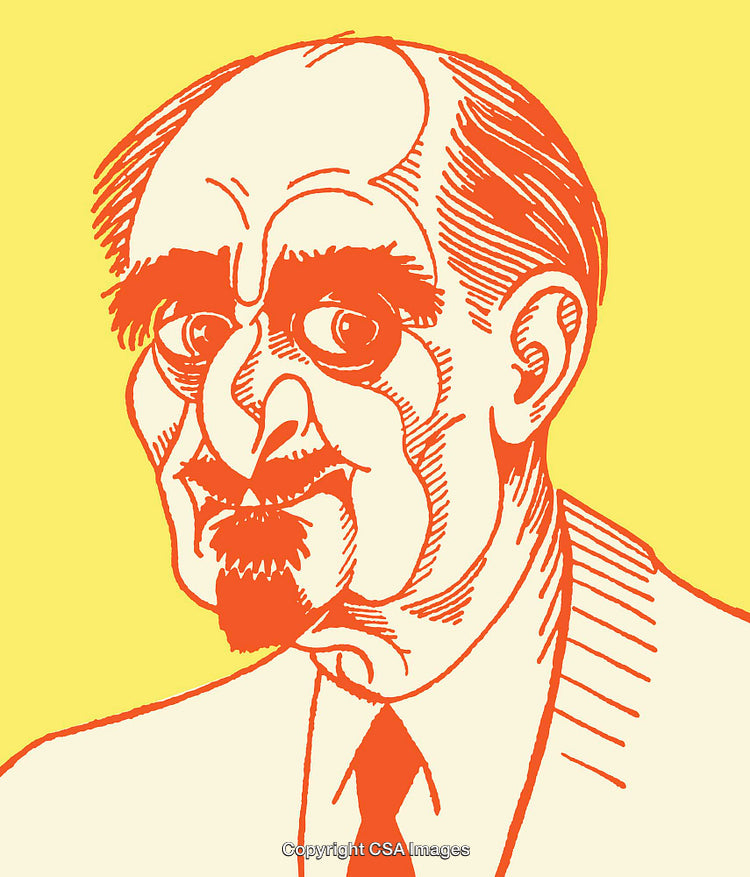 Bold Line Art Illustration of a Man in Yellow and Orange Tones