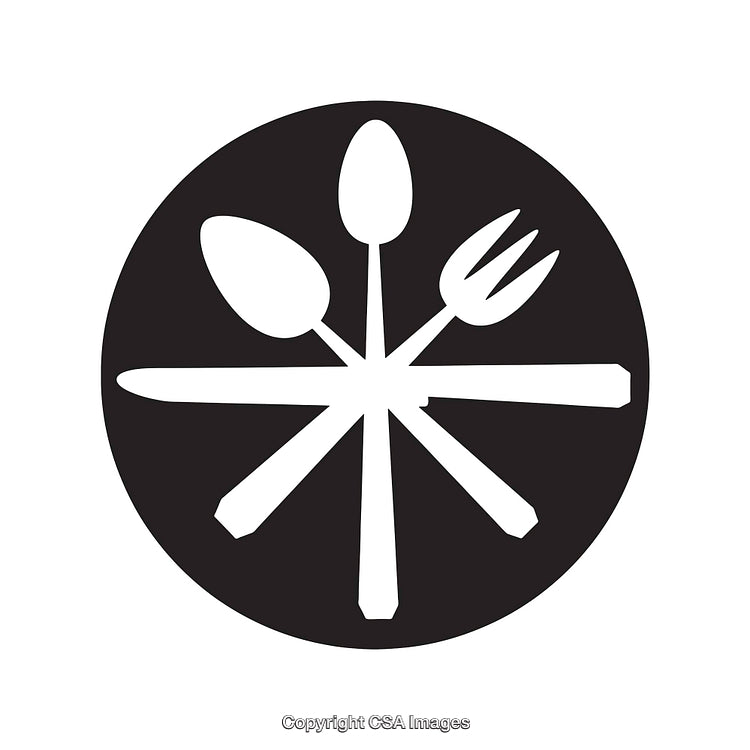 Minimalistic Icon of Cutlery in a Circle Shape on White Background