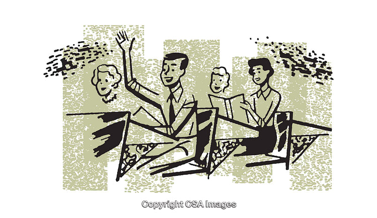 Abstract Illustration of Students Engaged in a Classroom Setting