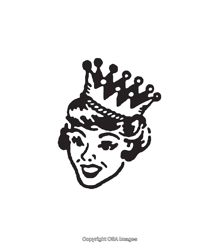 Vintage Crowned Woman Illustration with Retro Design Aesthetic