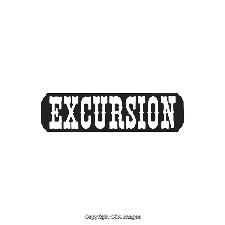 Excursion Label In Vintage Typography With Bold Characters On White Background