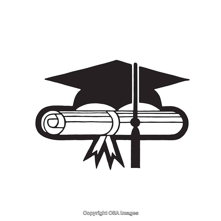 Graduation Cap and Diploma Icon in Simple Black and White Design