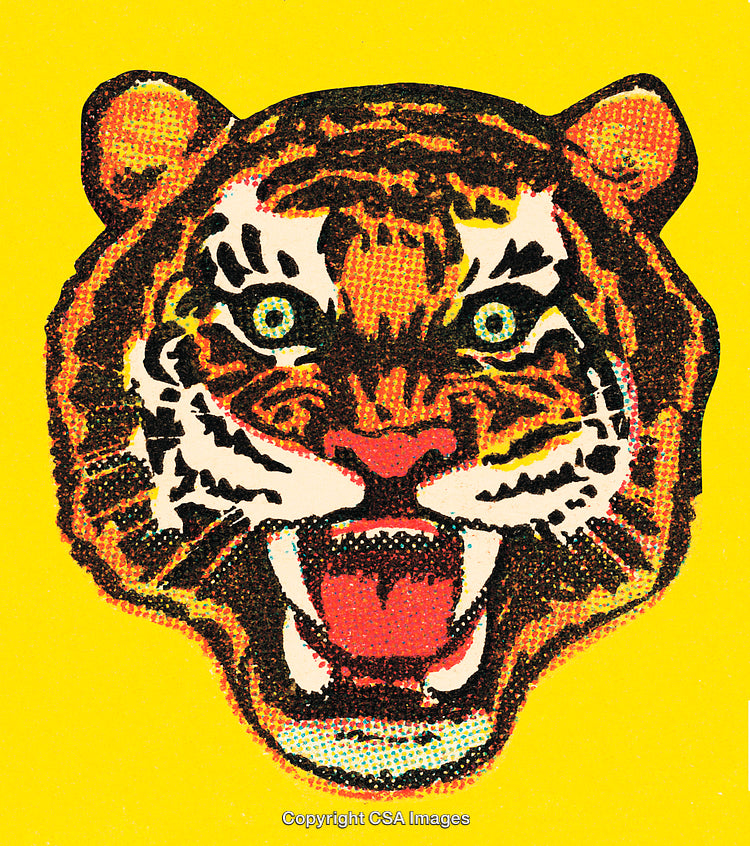 Vibrant Comic Style Illustration of Tiger's Fierce Roaring Face