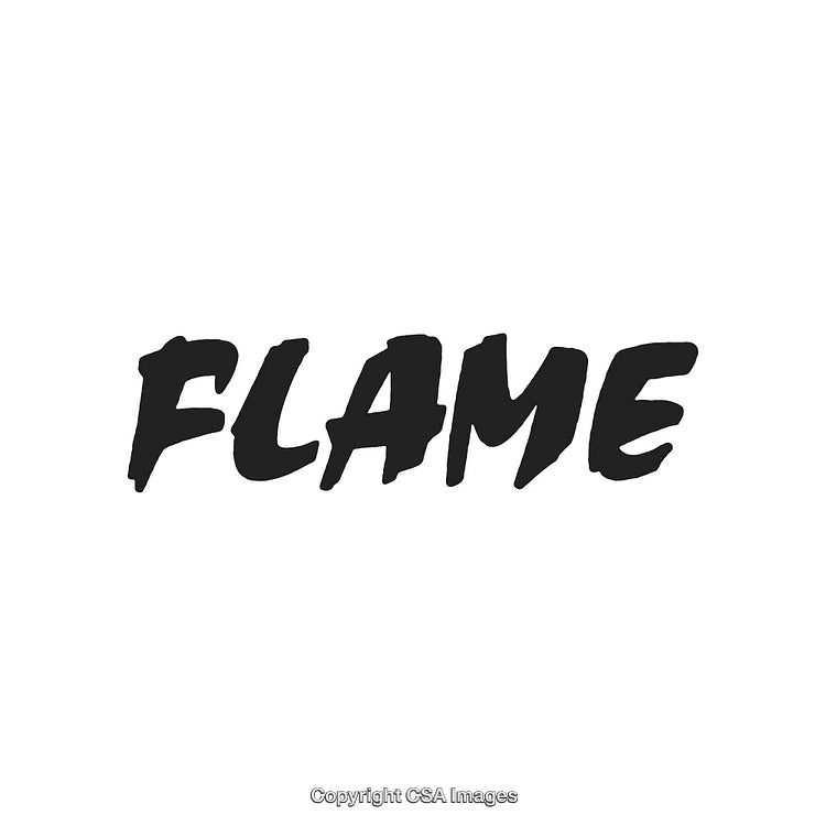 Bold Black Brushstroke Text 'FLAME' on Clean White Background