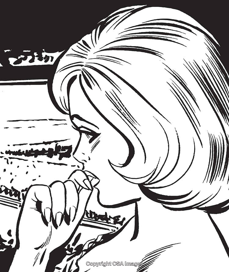 Retro Comic Style Illustration of a Thoughtful Woman in a Side Profile